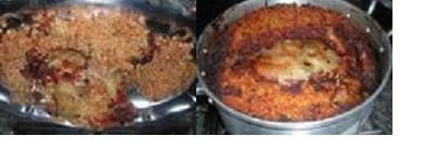 טבית (חמין עיראקי) ממולא חלקי פנים עוף על מצע אורז