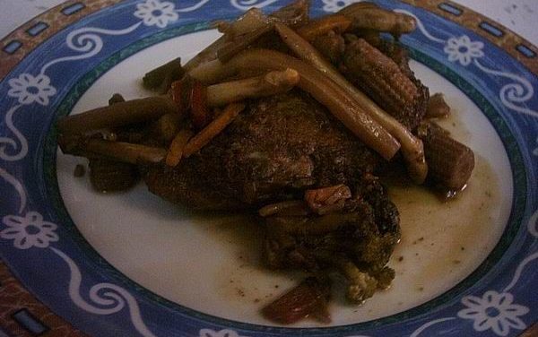 צלי רגלי ארנבת ביין אדום וירקות