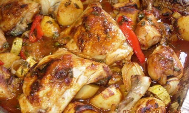 עוף וירקות בתנור ברוטב עגבניות ונענע
