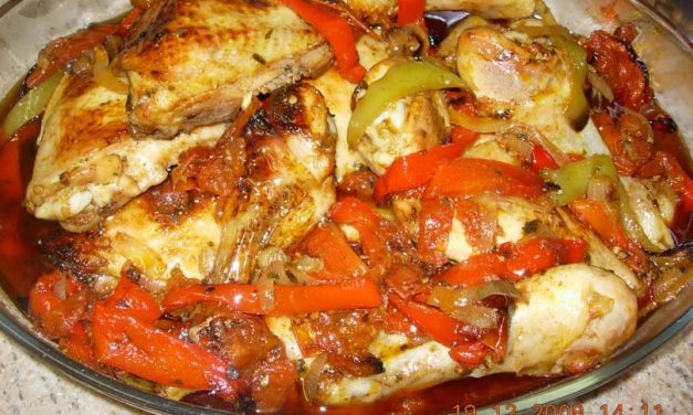 עוף בפלפלים ויין